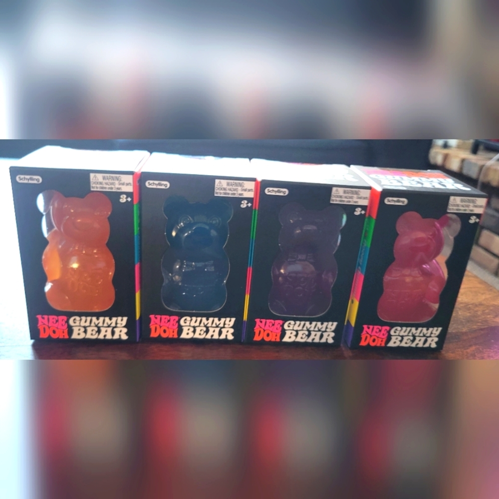 NIB NeeDoh Gummy Bears Lot Of 4 Blue, Orange, Pink, & Purple Squishy Toy